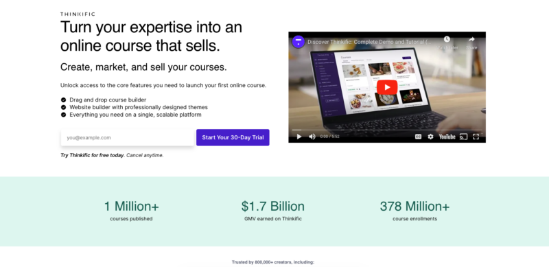 thinkific homepage